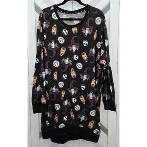 Disney Women's 2X Black The Nightmare Before Christmas Long Sleeve Night‎ Gown